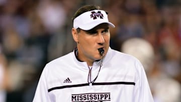 Nov 28, 2015; Starkville, MS, USA; Mississippi State Bulldogs head coach Dan Mullen walks through player warm ups before the game against the Mississippi Rebels at Davis Wade Stadium. Mandatory Credit: Matt Bush-USA TODAY Sports