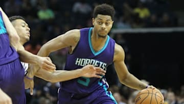 Nov 28, 2016; Memphis, TN, USA; Charlotte Hornets guard Jeremy Lamb (3) dribbles in the second half against the Memphis Grizzlies at FedExForum. Charlotte defeated Memphis 104-85. Mandatory Credit: Nelson Chenault-USA TODAY Sports