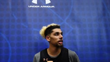 CHICAGO, IL - MAY 18: Brian Bowen II speaks with reporters during Day Two of the NBA Draft Combine at Quest MultiSport Complex on May 18, 2018 in Chicago, Illinois. NOTE TO USER: User expressly acknowledges and agrees that, by downloading and or using this photograph, User is consenting to the terms and conditions of the Getty Images License Agreement. (Photo by Stacy Revere/Getty Images)