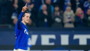 17 January 2020, North Rhine-Westphalia, Gelsenkirchen: Football: Bundesliga, FC Schalke 04 - Borussia Mönchengladbach, 18th matchday in the Veltins Arena. Schalkes Michael Gregoritsch cheers his goal for the 2:0. Photo: Rolf Vennenbernd/dpa - IMPORTANT NOTE: In accordance with the regulations of the DFL Deutsche Fußball Liga and the DFB Deutscher Fußball-Bund, it is prohibited to exploit or have exploited in the stadium and/or from the game taken photographs in the form of sequence images and/or video-like photo series. (Photo by Rolf Vennenbernd/picture alliance via Getty Images)
