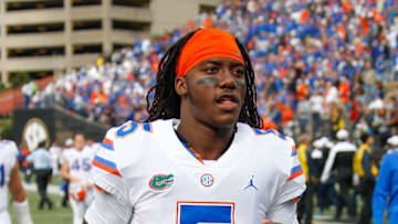 NASHVILLE, TN - OCTOBER 13: Quarterback Emory Jones #5 of the Florida Gators leaves the field after a game against the Vanderbilt Commodores at Vanderbilt Stadium on October 13, 2018 in Nashville, Tennessee. (Photo by Frederick Breedon/Getty Images)
