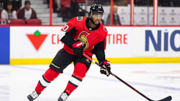 OTTAWA, ON - MARCH 26: Ottawa Senators Left Wing Anthony Duclair (10) applies pressure on the forecheck during first period National Hockey League action between the Buffalo Sabres and Ottawa Senators on March 26, 2019, at Canadian Tire Centre in Ottawa, ON, Canada. (Photo by Richard A. Whittaker/Icon Sportswire via Getty Images)