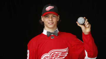 VANCOUVER, BRITISH COLUMBIA - JUNE 21: Moritz Seider poses for a portrait after being selected sixth overall by the Detroit Red Wings during the first round of the 2019 NHL Draft at Rogers Arena on June 21, 2019 in Vancouver, Canada. (Photo by Kevin Light/Getty Images)