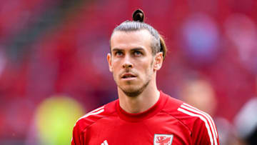 AMSTERDAM, NETHERLANDS - JUNE 26: Gareth Bale of Wales warming up during the UEFA Euro 2020 Championship Round of 16 match between Wales and Denmark at Johan Cruijff Arena on June 26, 2021 in Amsterdam, Netherlands. (Photo by Marcio Machado/Eurasia Sport Images/Getty Images)