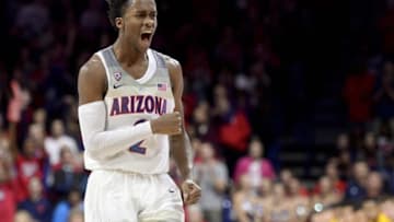 Dec 6, 2016; Tucson, AZ, USA; Arizona Wildcats guard Kobi Simmons (2) celebrates after scoring against the UC Irvine Anteaters during the second half at McKale Center. Arizona won 79-57. Mandatory Credit: Casey Sapio-USA TODAY Sports