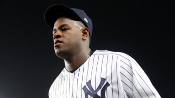 NEW YORK, NY - OCTOBER 8: Luis Severino #40 of the New York Yankees returns to the dugout prior to Game 3 of the ALDS against the Boston Red Soxat Yankee Stadium on Monday, October 8, 2018 in the Bronx borough of New York City. (Photo by Alex Trautwig/MLB Photos via Getty Images)
