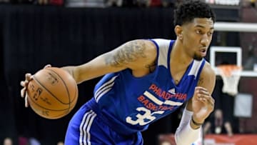 Jul 9, 2016; Las Vegas, NV, USA; Philadelphia 76ers forward Christian Wood (35) dribbles the ball during an NBA Summer League game against the Los Angeles Lakers at Thomas & Mack Center. Mandatory Credit: Stephen R. Sylvanie-USA TODAY Sports