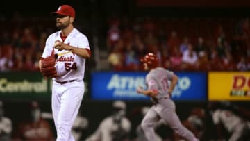 Sep 26, 2016; St. Louis, MO, USA; St. Louis Cardinals starting pitcher Jaime Garcia (54) looks on after giving up a solo home run to Cincinnati Reds left fielder Adam Duvall (23) during the first inning at Busch Stadium. Mandatory Credit: Jeff Curry-USA TODAY Sports