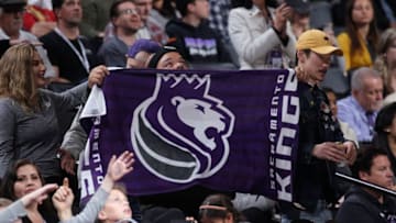 SACRAMENTO, CA - MARCH 1: A fan holds up a Sacramento Kings flag during the game against the Brooklyn Nets on March 1, 2018 at Golden 1 Center in Sacramento, California. NOTE TO USER: User expressly acknowledges and agrees that, by downloading and or using this photograph, User is consenting to the terms and conditions of the Getty Images Agreement. Mandatory Copyright Notice: Copyright 2018 NBAE (Photo by Rocky Widner/NBAE via Getty Images)