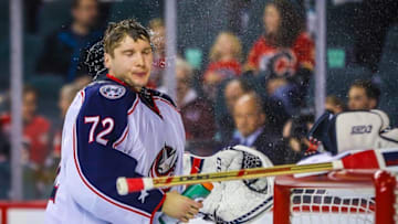 Dec 16, 2016; Calgary, Alberta, CAN; Columbus Blue Jackets goalie Sergei Bobrovsky (72) during the first period against the Calgary Flames at Scotiabank Saddledome. Mandatory Credit: Sergei Belski-USA TODAY Sports