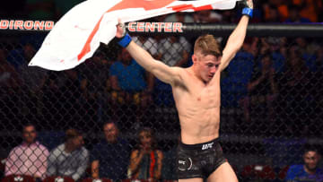 UTICA, NY - JUNE 01: Nathaniel Wood of England reacts after defeating Johnny Eduardo of Brazil by submission in their bantamweight fight during the UFC Fight Night event at the Adirondack Bank Center on June 1, 2018 in Utica, New York. (Photo by Josh Hedges/Zuffa LLC/Zuffa LLC via Getty Images)