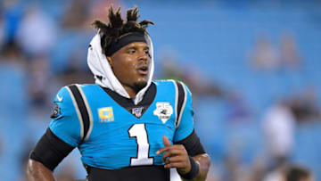 CHARLOTTE, NORTH CAROLINA - SEPTEMBER 12: Cam Newton #1 of the Carolina Panthers against the Tampa Bay Buccaneers during the first quarter of their game at Bank of America Stadium on September 12, 2019 in Charlotte, North Carolina. (Photo by Grant Halverson/Getty Images)