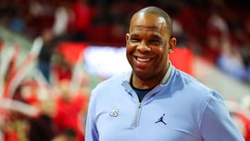 North Carolina Tar Heels head coach Hubert Davis reacts (Jaylynn Nash-USA TODAY Sports)