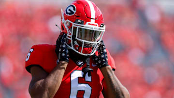 Kenny McIntosh warms up before the Auburn game. (Photo by Todd Kirkland/Getty Images)