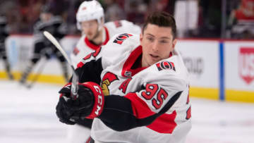 CHICAGO, IL - FEBRUARY 18: Ottawa Senators center Matt Duchene (95) warms up prior to a game against the Chicago Blackhawks on February 18, 2019, at the United Center in Chicago, IL. (Photo by Patrick Gorski/Icon Sportswire via Getty Images)
