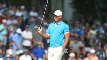 MEMPHIS, TENNESSEE - JULY 28: Brooks Koepka reacts to a putt on the 18th green during the final round of the World Golf Championship-FedEx St Jude Invitational at TPC Southwind on July 28, 2019 in Memphis, Tennessee. (Photo by Matt Sullivan/Getty Images)