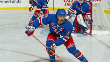 2004 Season: Player Brian Leetch of the New York Rangers. (Photo by Bruce Bennett Studios/Getty Images)