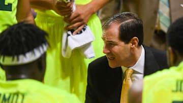 LUBBOCK, TX - DECEMBER 29: Head coach Scott Drew of the Baylor Bears talks to his players at a time out during the game against the Texas Tech Red Raiders on December 29, 2017 at United Supermarket Arena in Lubbock, Texas. Texas Tech defeated Baylor 77-53. (Photo by John Weast/Getty Images)
