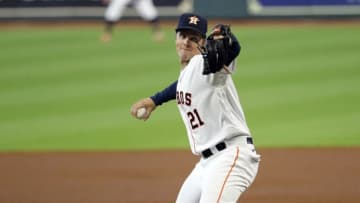HOUSTON, TEXAS - AUGUST 18: Zack Greinke #21 of the Houston Astros pitches in the first inning against the Colorado Rockies at Minute Maid Park on August 18, 2020 in Houston, Texas. (Photo by Bob Levey/Getty Images)