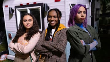 Naomi -- “Unidentified Flying Object” -- Image Number: NMI102a_0328r -- Pictured (L-R): Mary-Charles Jones as Annabelle, Kaci Walfall as Naomi and Camila Moreno as Lourdes -- Photo: Danny Delgado/The CW -- © 2022 The CW Network, LLC. All Rights Reserved.