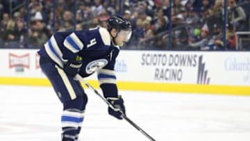 Dec 29, 2015; Columbus, OH, USA; Columbus Blue Jackets defenseman Kevin Connauton (4) against the Dallas Stars at Nationwide Arena. The Jackets won 6-3. Mandatory Credit: Aaron Doster-USA TODAY Sports