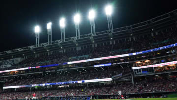 CLEVELAND, OHIO - OCTOBER 16: Cal Quantrill #47 of the Cleveland Guardians delivers to Aaron Judge #99 of the New York Yankees during the third inning in game four of the American League Division Series at Progressive Field on October 16, 2022 in Cleveland, Ohio. (Photo by Dylan Buell/Getty Images)