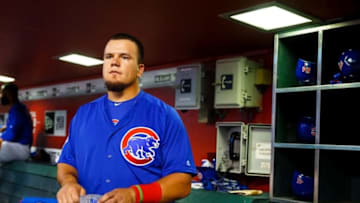 Apr 7, 2016; Phoenix, AZ, USA; Chicago Cubs outfielder Kyle Schwarber against the Arizona Diamondbacks at Chase Field. Mandatory Credit: Mark J. Rebilas-USA TODAY Sports