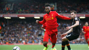 LIVERPOOL, ENGLAND - SEPTEMBER 24: Daniel Sturridge of Liverpool wins a penalty during the Premier League match between Liverpool and Hull City at Anfield on September 24, 2016 in Liverpool, England. (Photo by Robbie Jay Barratt - AMA/Getty Images)