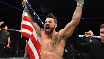 PITTSBURGH, PA - SEPTEMBER 16: Mike Perry celebrates after defeating Alex Reyes in their welterweight bout during the UFC Fight Night event inside the PPG Paints Arena on September 16, 2017 in Pittsburgh, Pennsylvania. (Photo by Josh Hedges/Zuffa LLC/Zuffa LLC via Getty Images)