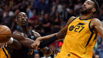 Miami Heat center Bam Adebayo (13) and Utah Jazz center Rudy Gobert (27) battle for a rebound(Jim Rassol-USA TODAY Sports)