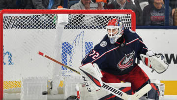 COLUMBUS, OH - OCTOBER 30: Goaltender Sergei Bobrovsky #72 of the Columbus Blue Jackets defends the net against the Detroit Red Wings on October 30, 2018 at Nationwide Arena in Columbus, Ohio. (Photo by Jamie Sabau/NHLI via Getty Images)