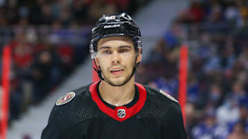 OTTAWA, ONTARIO - OCTOBER 14: Artem Zub #2 of the Ottawa Senators skates against the Toronto Maple Leafs at Canadian Tire Centre on October 14, 2021 in Ottawa, Ontario. (Photo by Chris Tanouye/Getty Images)