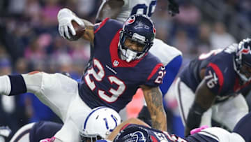 Oct 8, 2015; Houston, TX, USA; Houston Texans running back Arian Foster (23) rushes during the game against the Indianapolis Colts at NRG Stadium. Mandatory Credit: Troy Taormina-USA TODAY Sports