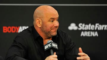 ATLANTA, GEORGIA - APRIL 13: UFC President Dana White conducts a post game press conference after the UFC 236 event at State Farm Arena on April 13, 2019 in Atlanta, Georgia. (Photo by Logan Riely/Getty Images)
