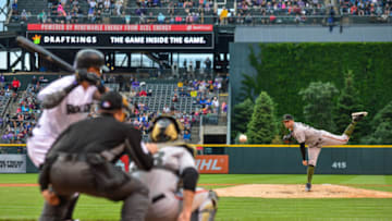 DENVER, CO - MAY 28: Andrew Suarez #59 of the San Francisco Giants pitches against the Colorado Rockies in the first inning of game at Coors Field on May 28, 2018 in Denver, Colorado. (Photo by Dustin Bradford/Getty Images)