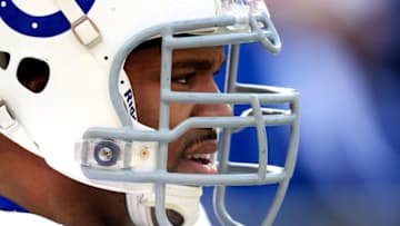 KANSAS CITY, MO - DECEMBER 23: Outside linebacker Dwight Freeney #93 of the Indianapolis Colts warms up prior turnover the game against the Kansas City Chiefs at Arrowhead Stadium on December 23, 2012 in Kansas City, Missouri. (Photo by Jamie Squire/Getty Images)