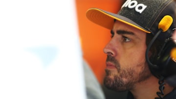 MONZA, ITALY - SEPTEMBER 06: Fernando Alonso of Spain and McLaren F1 looks on in the garage during practice for the F1 Grand Prix of Italy at Autodromo di Monza on September 06, 2019 in Monza, Italy. (Photo by Mark Thompson/Getty Images)