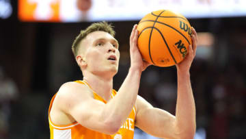 Nov 10, 2023; Madison, Wisconsin, USA; Tennessee Volunteers guard Dalton Knecht (3) shoots a free throw during the first half against the Wisconsin Badgers at the Kohl Center. Mandatory Credit: Kayla Wolf-USA TODAY Sports