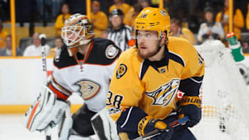 NASHVILLE, TN - MAY 22: Viktor Arvidsson #38 of the Nashville Predators skates against the Anaheim Ducks in Game Six of the Western Conference Final during the 2017 NHL Stanley Cup Playoffs at Bridgestone Arena on May 22, 2017 in Nashville, Tennessee. (Photo by John Russell/NHLI via Getty Images)