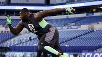 Feb 28, 2016; Indianapolis, IN, USA; Alabama Crimson Tide defensive lineman Jarran Reed participates in workout drills during the 2016 NFL Scouting Combine at Lucas Oil Stadium. Mandatory Credit: Brian Spurlock-USA TODAY Sports