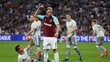 LONDON, ENGLAND - MAY 10: Marko Arnautovic of West Ham United reacts after a challange from Ander Herrera of Manchester United during the Premier League match between West Ham United and Manchester United at London Stadium on May 10, 2018 in London, England. (Photo by Catherine Ivill/Getty Images)