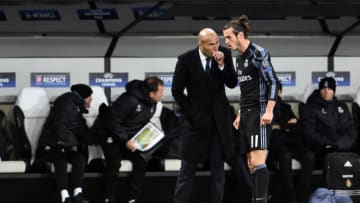 WARSAW, POLAND - NOVEMBER 02: (SOUTH AFRICA AND POLAND OUT) Zinedine Zidane coach of Real Madrid gives instructions to Gareth Bale of Real Madrid during the Group Stage (group F) of the UEFA Champions League match between Legia Warszawa and Real Madrid on November 02, 2016 at Polish Army stadium in Warsaw, Poland. (Photo by Maciej Gillert/Gallo Images Poland/Getty Images)