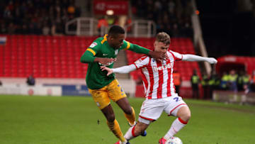 STOKE ON TRENT, ENGLAND - FEBRUARY 12: Darnell Fisher of Preston North End fouls Thibaud Verlinden of Stoke City who has to leave the field due to injury during the Sky Bet Championship match between Stoke City and Preston North End at Bet365 Stadium on February 12, 2020 in Stoke on Trent, England. (Photo by James Williamson - AMA/Getty Images)