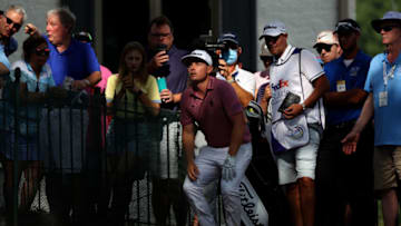 MEMPHIS, TENNESSEE - AUGUST 08: Cameron Smith of Australia lines up a shot on the 18th hole during the final round of the FedEx St. Jude Invitational at TPC Southwind on August 08, 2021 in Memphis, Tennessee. (Photo by Dylan Buell/Getty Images)