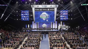 VANCOUVER, BRITISH COLUMBIA - JUNE 21: A general view of the draft floor prior to the first round of the 2019 NHL Draft at Rogers Arena on June 21, 2019 in Vancouver, Canada. (Photo by Rich Lam/Getty Images)