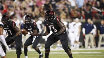 LOUISVILLE, KY - OCTOBER 05: Mekhi Becton #73 of the Louisville Cardinals in action during the game against the Georgia Tech Yellow Jackets at Cardinal Stadium on October 5, 2018 in Louisville, Kentucky. Georgia Tech won 66-31. (Photo by Joe Robbins/Getty Images)