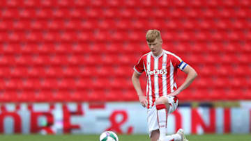 STOKE ON TRENT, ENGLAND - AUGUST 29: Sam Clucas of Stoke City shows his support for Black Lives Matter ahead of the Carabao Cup First Round match between Stoke City and Blackpool at Bet365 Stadium on August 29, 2020 in Stoke on Trent, England. (Photo by Lewis Storey/Getty Images)
