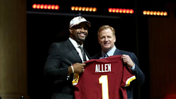 PHILADELPHIA, PA - APRIL 27: (L-R) Jonathan Allen of Alabama poses with Commissioner of the National Football League Roger Goodell after being picked