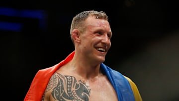 SUNRISE, FLORIDA - APRIL 27: Jack Hermansson of Sweden reacts after defeating Ronaldo Souza of Brazil during their middleweight bout at UFC Fight Night at BB&T Center on April 27, 2019 in Sunrise, Florida. (Photo by Michael Reaves/Getty Images)
