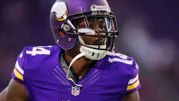 Sep 1, 2016; Minneapolis, MN, USA; Minnesota Vikings wide receiver Stefon Diggs (14) warms up before the game against the Minnesota Vikings at U.S. Bank Stadium. Mandatory Credit: Brad Rempel-USA TODAY Sports